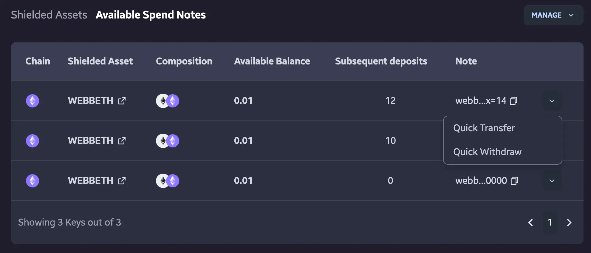 available notes quick action